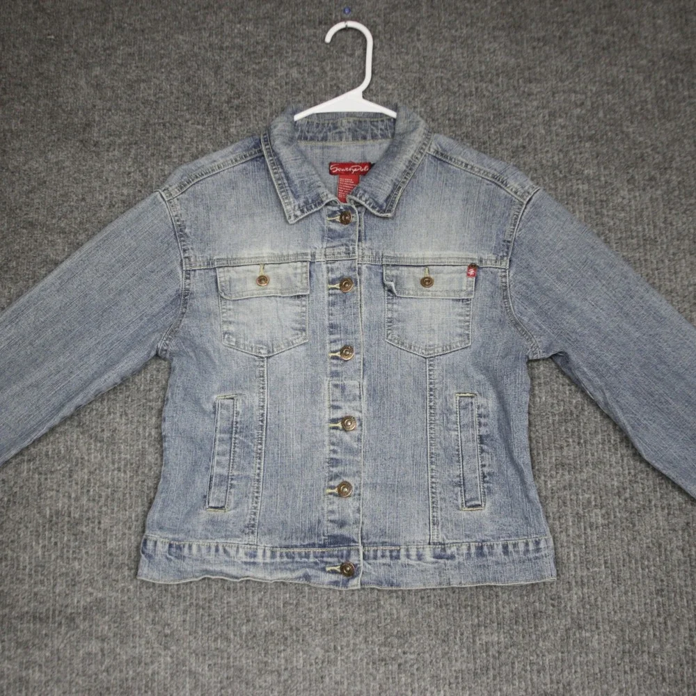 Southpole Juniors‎ Denim Jacket Light Wash Classic Button Front Size L